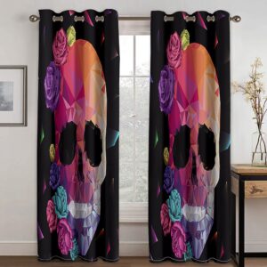 Halloween 3D Printed Curtains Skull and Flower Blackout Decoration Window Shading Curtain Custom 2 Panels Drapes