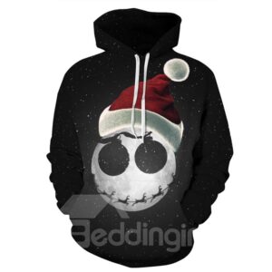 Santa Claus Moon Black Night Sky Long Sleeve Pattern 3D Painted Hoodie