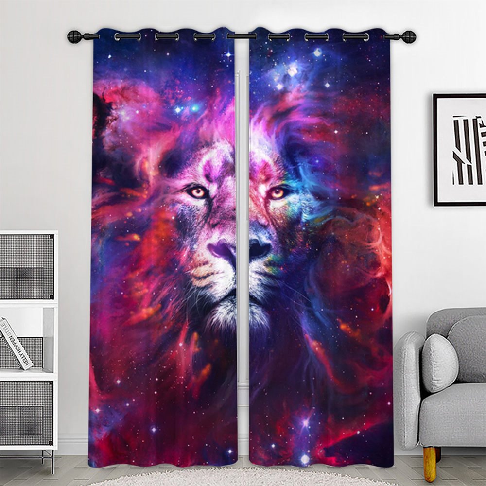 Creative 3D Printed Blackout Curtains Purple Lion and Fire Custom 2 Panels Drapes for Living Room Bedroom Decoration No Pilling No Fading No off-lining Heat insulation Sun Protection Waterproof Polyester - Image 3