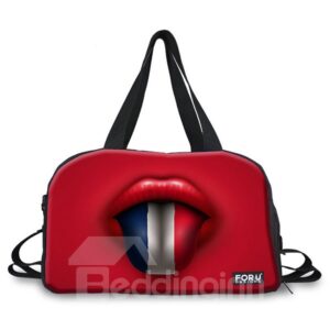 Red Mouth Pattern Nylon Large Capacity Outdoor Shoulder 3D Travel Bags