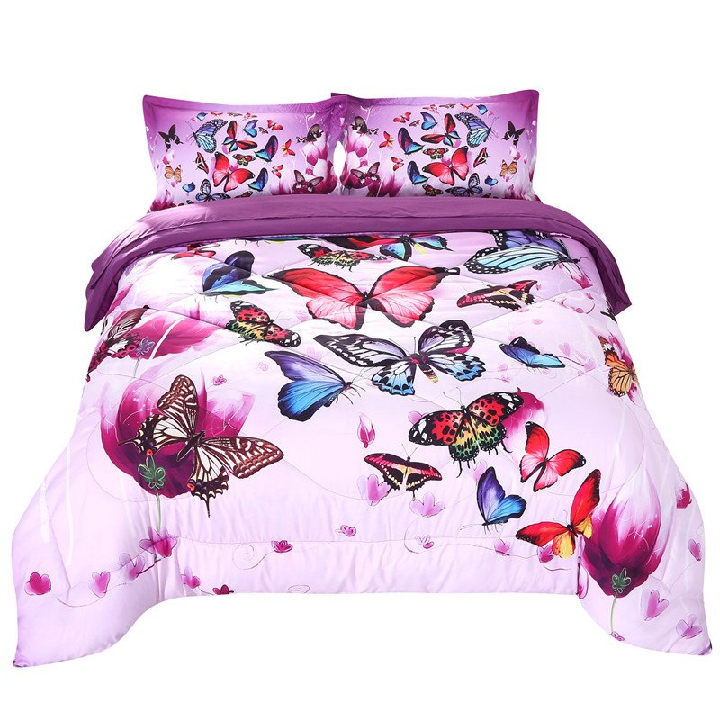 Purple 3-Piece Comforter Set Beautiful Butterflies and Purple Flower Bedding 1 Comforter 2 Pillowcases Soft Breathable No-fading Microfiber - Image 2