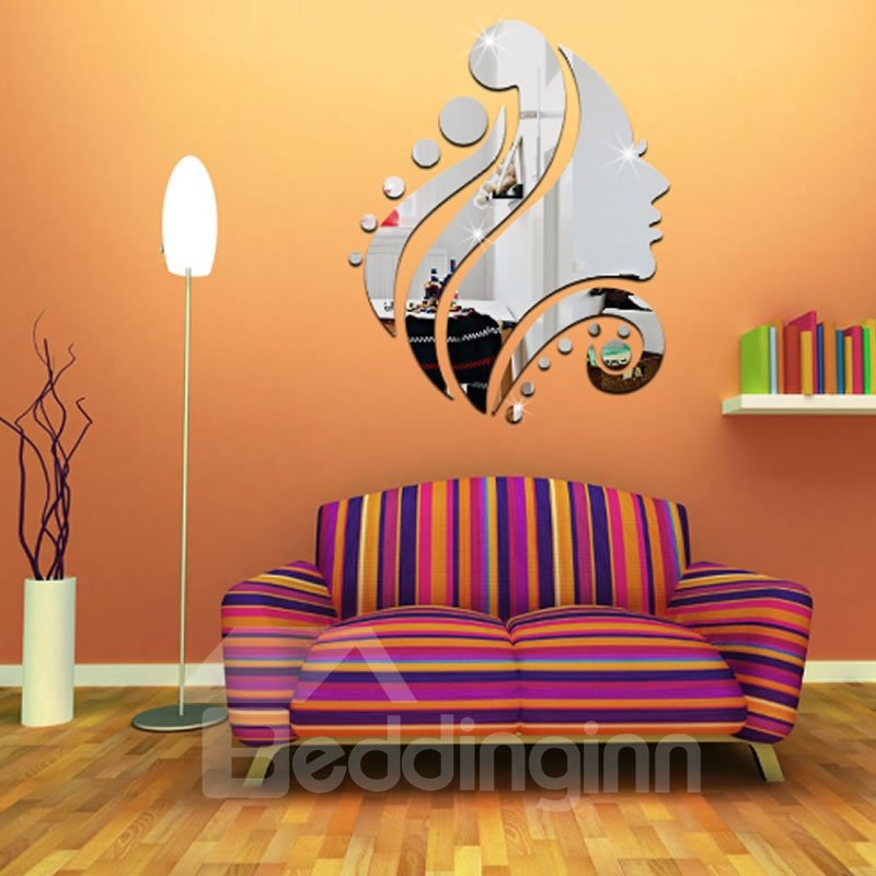 Silver/Golden Girl Head Acrylic Mirror Waterproof and Eco-friendly 3D Wall Stickers - Image 2