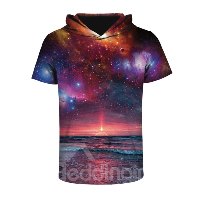 Sunset in the Deep Sea Comfortable Round Neck 3D Short Sleeve for Men Hooded T-shirt - Image 5