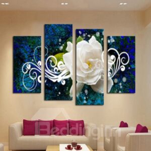 White Flower 4-Piece Canvas Hung Non-framed Wall Prints