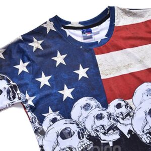 Skulls Pattern Straight Model Moderate Elasticity Polyester Material T-shirt