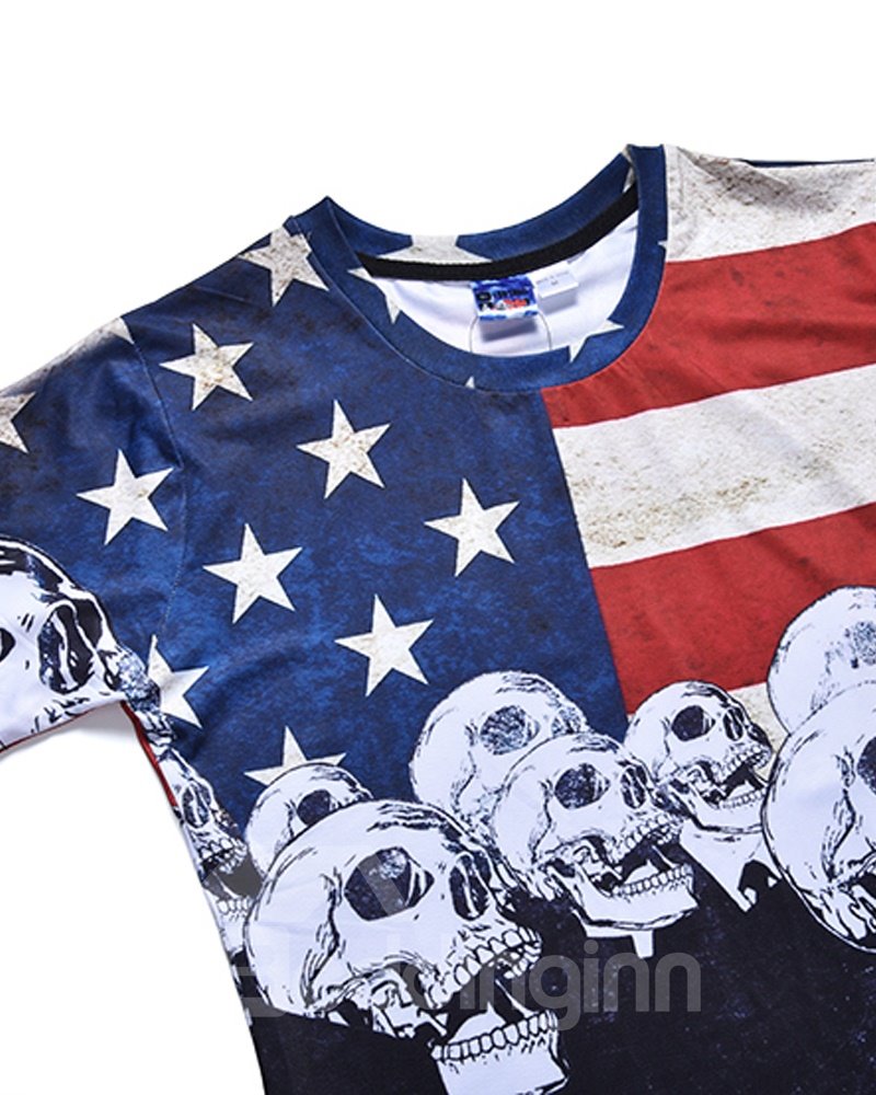 Skulls Pattern Straight Model Moderate Elasticity Polyester Material T-shirt