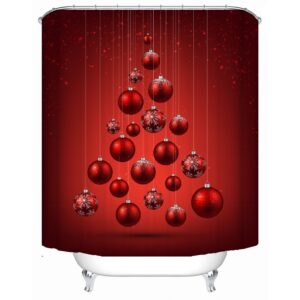 Red Christmas Bell 3D Floral Shower Curtain Bathroom Partition Curtain Durable Waterproof Mildew Proof Polyester