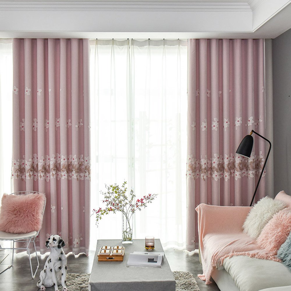 Modern Pink Flowers Embroidery Curtain Sets Sheer and Lining Blackout Curtain for Living Room Bedroom Decoration No Pilling No Fading No off-lining - Image 2
