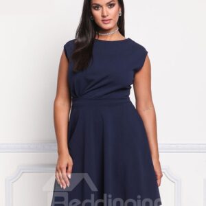 High-Waist Sleeve A-Line Silhouette Polyester Plus Size Dress