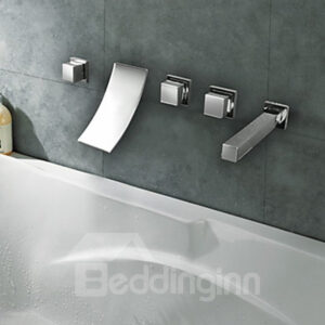Contemporary Chrome Finish Widespread Waterfall Curve Bathroom Tub Faucet