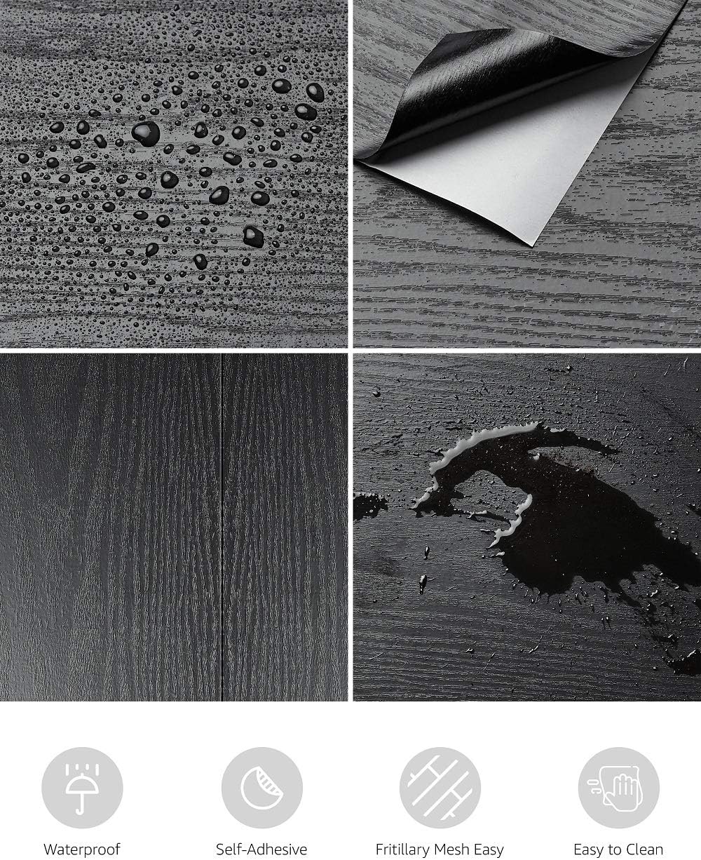 Abyssaly Black Wood Peel and Stick Paper Decorative Self-Adhesive Film for Surfaces Easy to Clean Thickening Upgrade Increase Stomata and Reduces Bubble Generation 11.8 Inch X 78.7 Inch - Image 2