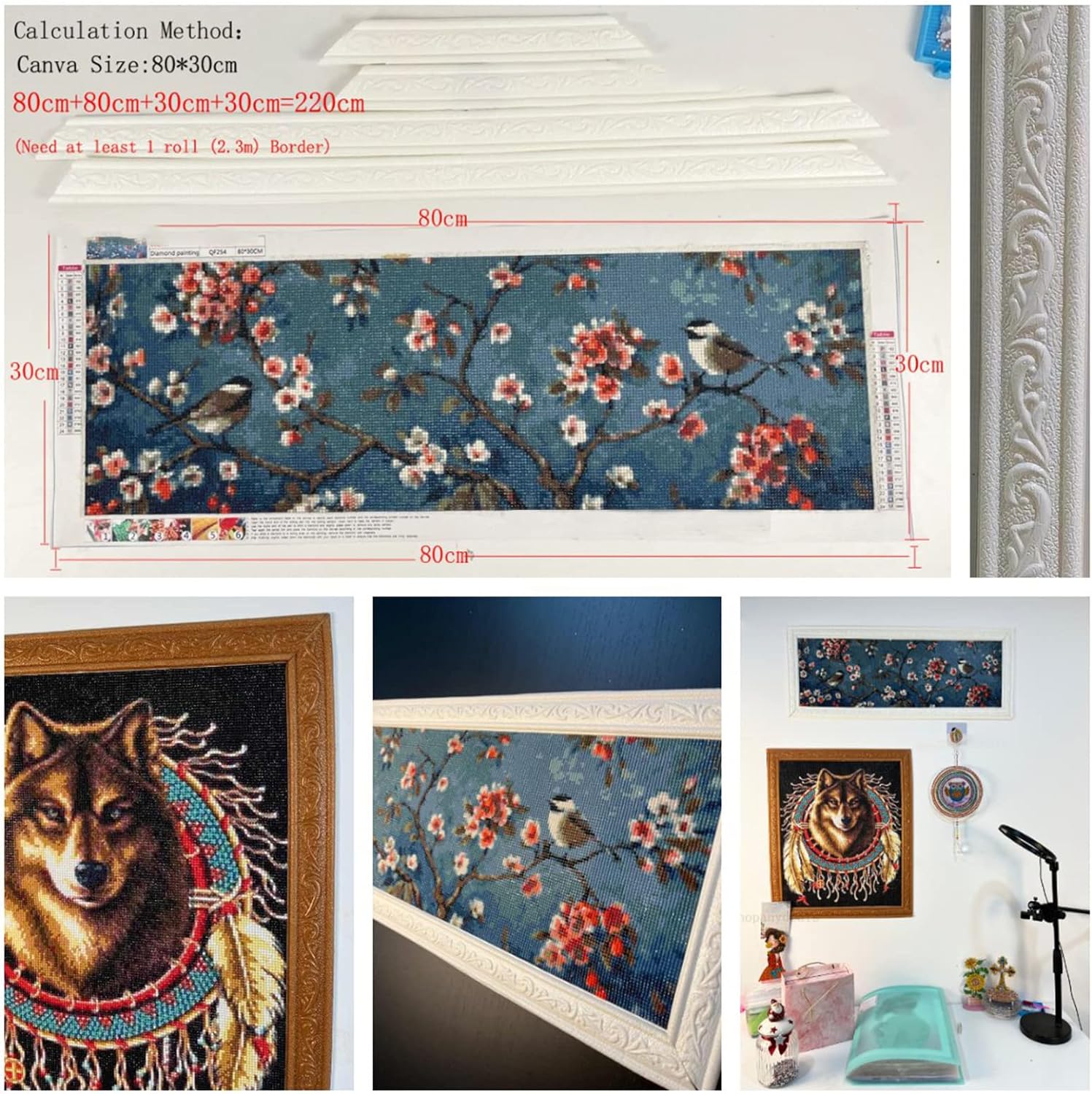 JATOK Diamond Painting Frame,2pcs 230cm/Roll Multifunction Self Adhesive 3D Pattern Edge Decoration Mouldings Trim Border Frame - Image 3