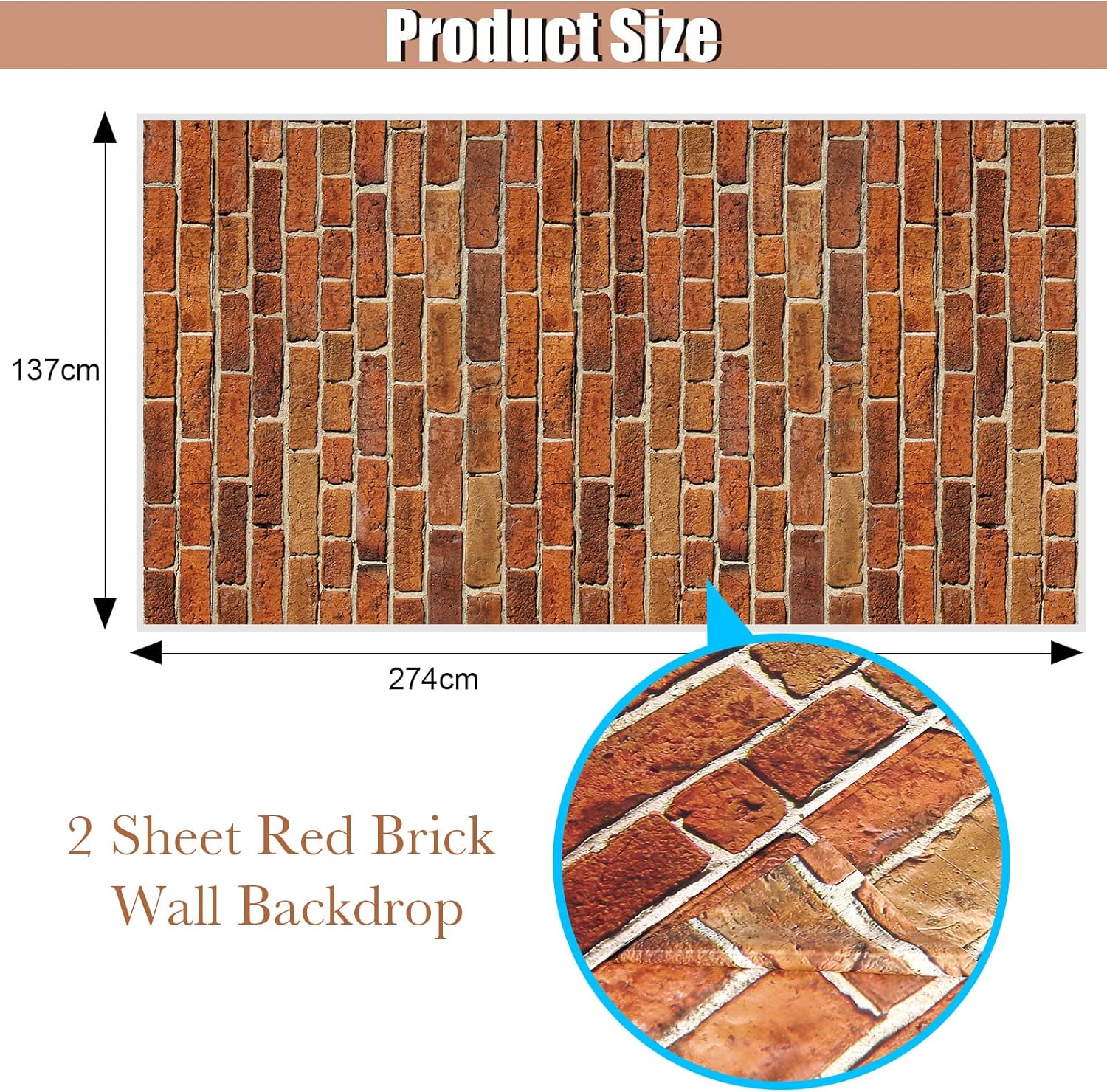 2 Sheets 4.5 x 9 Feet Brick Stone Wall Backdrop Stone Wall Scene Setter Brick Sheet Wallpaper Curtains Door Removable Brick Tablecloth Photo for Winter/Halloween Christmas Party (Retro Red, Brick) - Image 2
