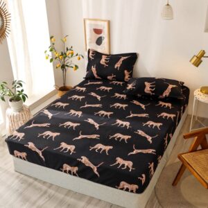Black Leopard Pattern Fitted Sheet 1-Piece Non-Fade Breathable Soft Polyester Bed Cover Mattress Cover
