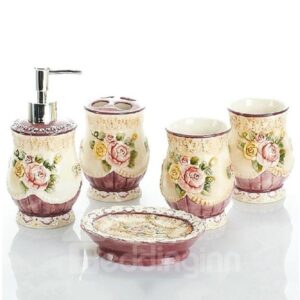 Beautiful Rose Relief European Style 5-piece Bathroom Accessories