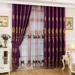 Purple Sheer Curtains Voile Embroidery Curtains Noble and Elegant for Living Room Bedroom Decoration Custom 2 Panels Drapes Breathable Drapes