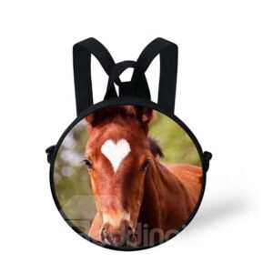 Round 3D Heart Horse Pattern School Bag Shoulders Backpack