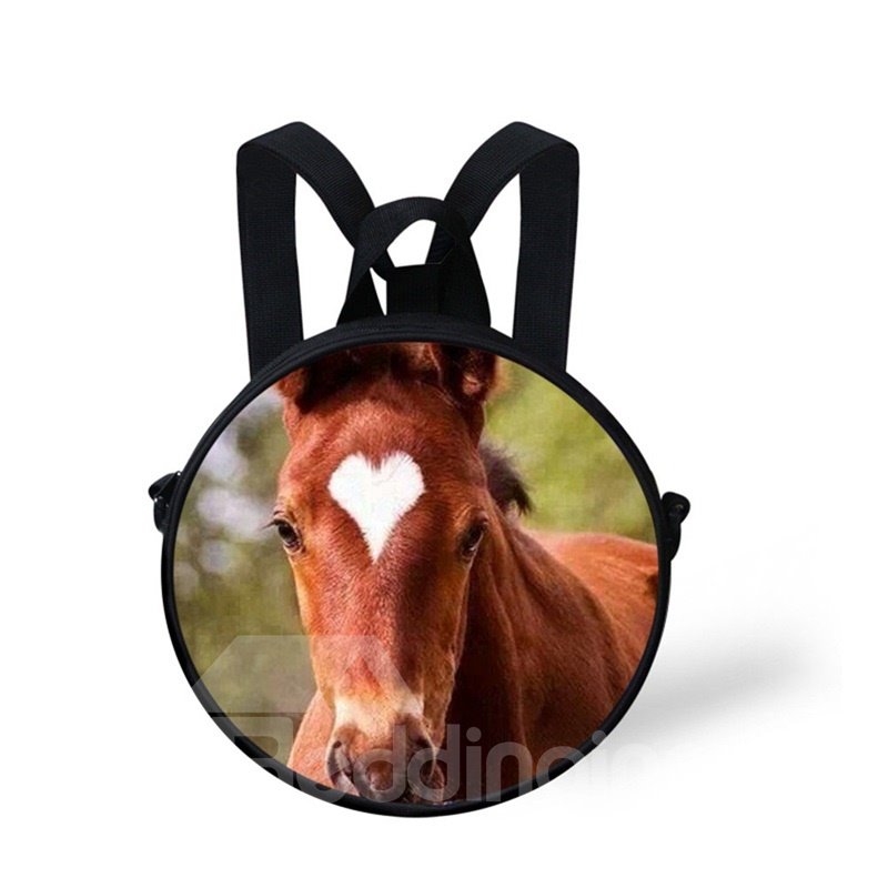 Round 3D Heart Horse Pattern School Bag Shoulders Backpack