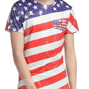 American Flag Print Round Neck Men Short Sleeve 3D Tee T-Shirt