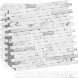 DICOFUN 10-Sheet Peel and Stick Backsplash Tile, Faux White Marble Look PVC Mixed Metal Stick on Backsplash Tiles for Kitchen, 9.4 sq.ft