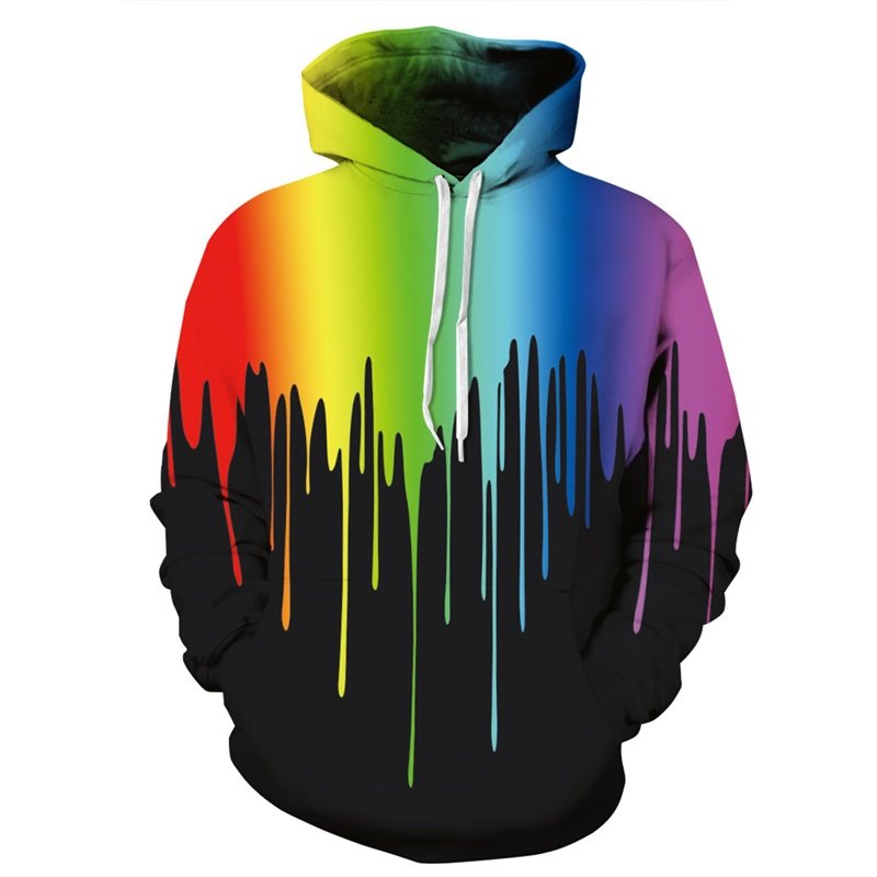 Long Sleeve Colorful Rock Fashion Rainbow Pattern 3D Painted Hoodie - Image 2