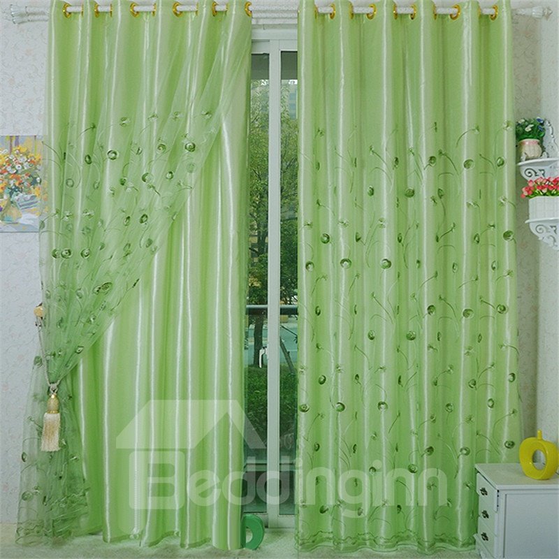 Decorative Thick Cotton Embroidered Dandelions Romantic Style 2 Panels Solid Curtain Set - Image 31