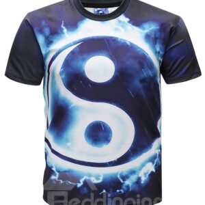 Men Round Neck 3D Graphic Taiji Print Short Sleeve Fashion Tee Tops T-Shirt