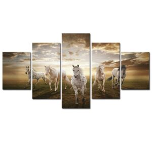 White Running Horse 5-Panel Canvas Hung Non-framed Wall Prints