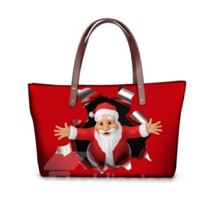 Santa Claus Give You A Hug Waterproof Sturdy 3D Printed for Women Girls Shoulder HandBags