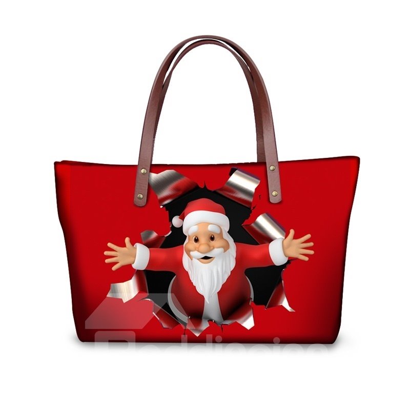 Santa Claus Give You A Hug Waterproof Sturdy 3D Printed for Women Girls Shoulder HandBags