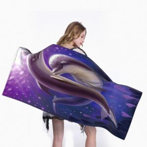 Bath Towel 3D Animal Printing Purple Dolphins Square Towel & Bath Towel Water Absorption Not Shed Hair