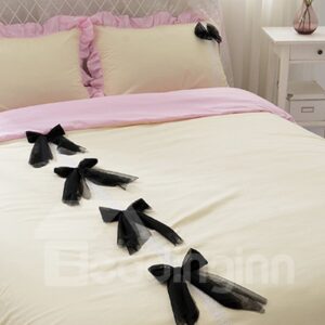White And Pink Black Bows Decor Cotton 4-Piece Bedding Sets/Duvet Cover