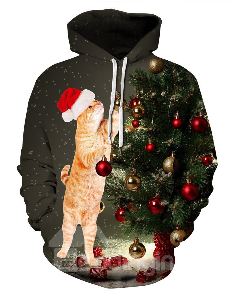 Pullover Christmas Lightweight Polyester Casual Style 3D Painted Hoodie