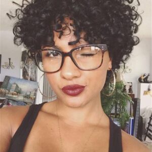 Kinky Curly Short Tight Coils Synthetic Hair Capless Cap Wigs 8 Inches