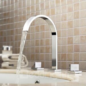 New Arrival Mid Arc Double Handles Waterfall Sink Faucet