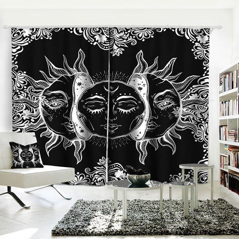 3D Scenery Curtains Sun Datura Black Printed Blackout Curtains Water-proof and Dust-proof Custom Curtain for Living Room Bedroom Window Decoration - Image 6