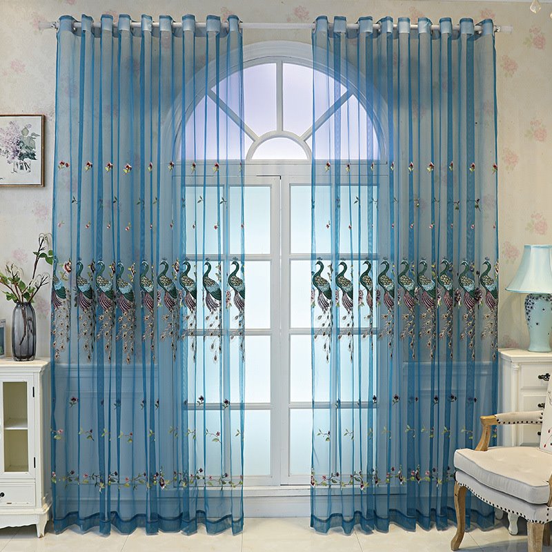 Peacock Embroidery Tulle Blue Elegant Sheer Curtains for Living Room Bedroom Decoration Custom 2 Panels Breathable Voile Drapes - Image 5