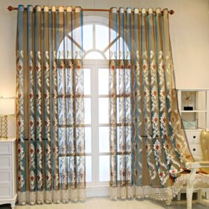 European High-end Embroidered Sheer Curtains for Living Room Bedroom Decoration Custom 2 Panels Breathable Voile Drapes No Pilling No Fading No off-lining Polyester