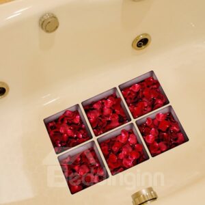 Red Rose Petal 3D Bathtub Stickers For Bathroom Decoration