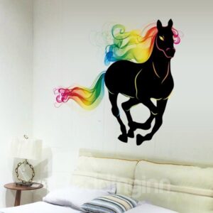 Black Running Horse with Colorful Outlines Waterproof Wall Stickers
