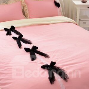 Cute Pink Princess Style Big Bow Decor Girl 4-Piece Bedding Sets/Duvet Cover