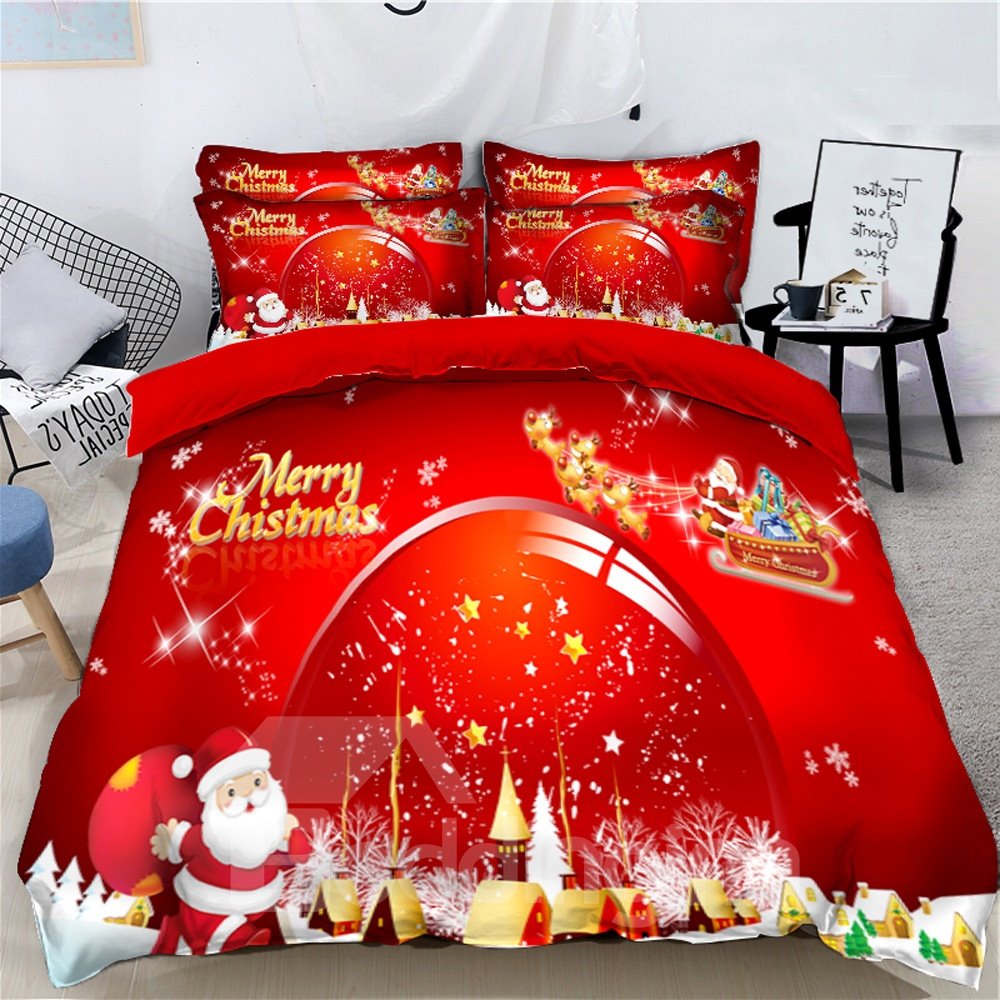 Santa Claus Holding Gifts Printed 3D 4-Piece Christmas Bedding Sets/Duvet Covers