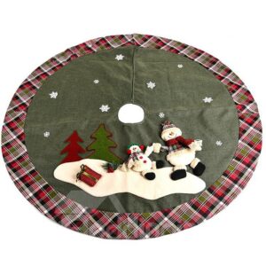 Snowman Grey-green Background Grid Edge Tree Skirt
