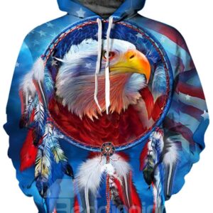 Unisex Golden Eagle American Flag Pullover Athletic 3D Painted Hoodie