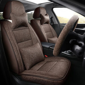 Car Seat Cover Breathable Fabric Wear-resistant Materials Wear-resisting Scratch No Peculiar Smell Fresh Breathable Not Stuffy Airbag Compatible 5-seater Universal Fit Seat Covers for Auto with Lumbar Pillow*2 Headrest Pillow*2 Steering Wheel Cover*1