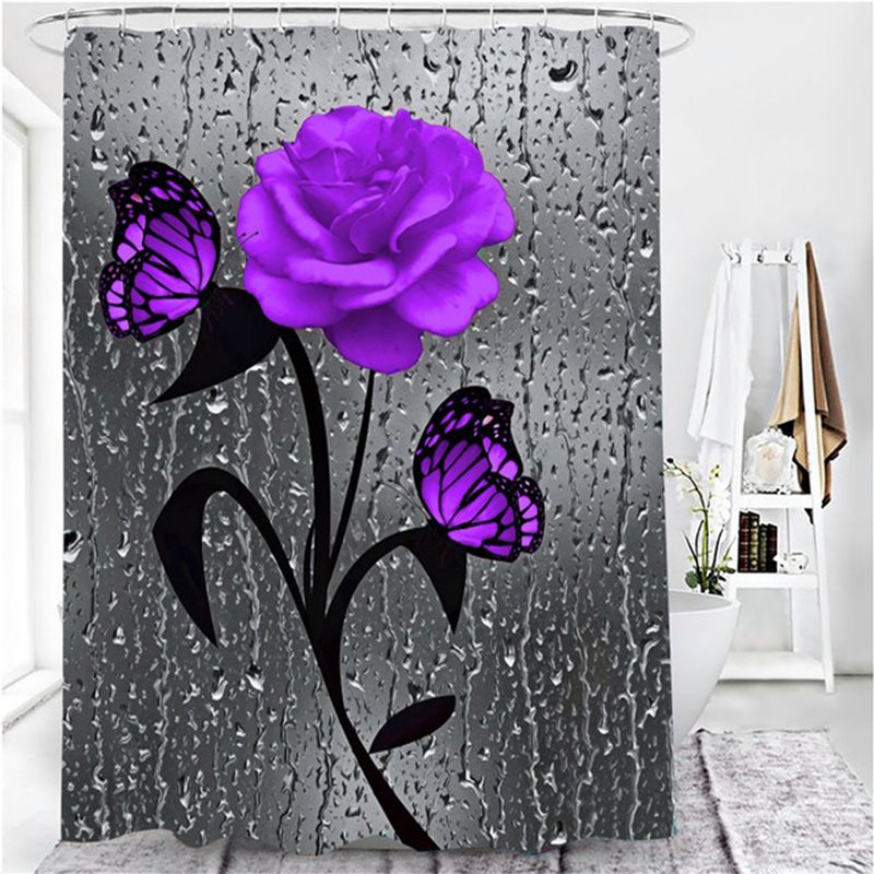 3D Shower Curtain 5 Colors Rose Print Waterproof Polyester Bathroom Curtain Anti-slip Bath Mat Set Toilet Rugs Carpet Home Decor - Image 7