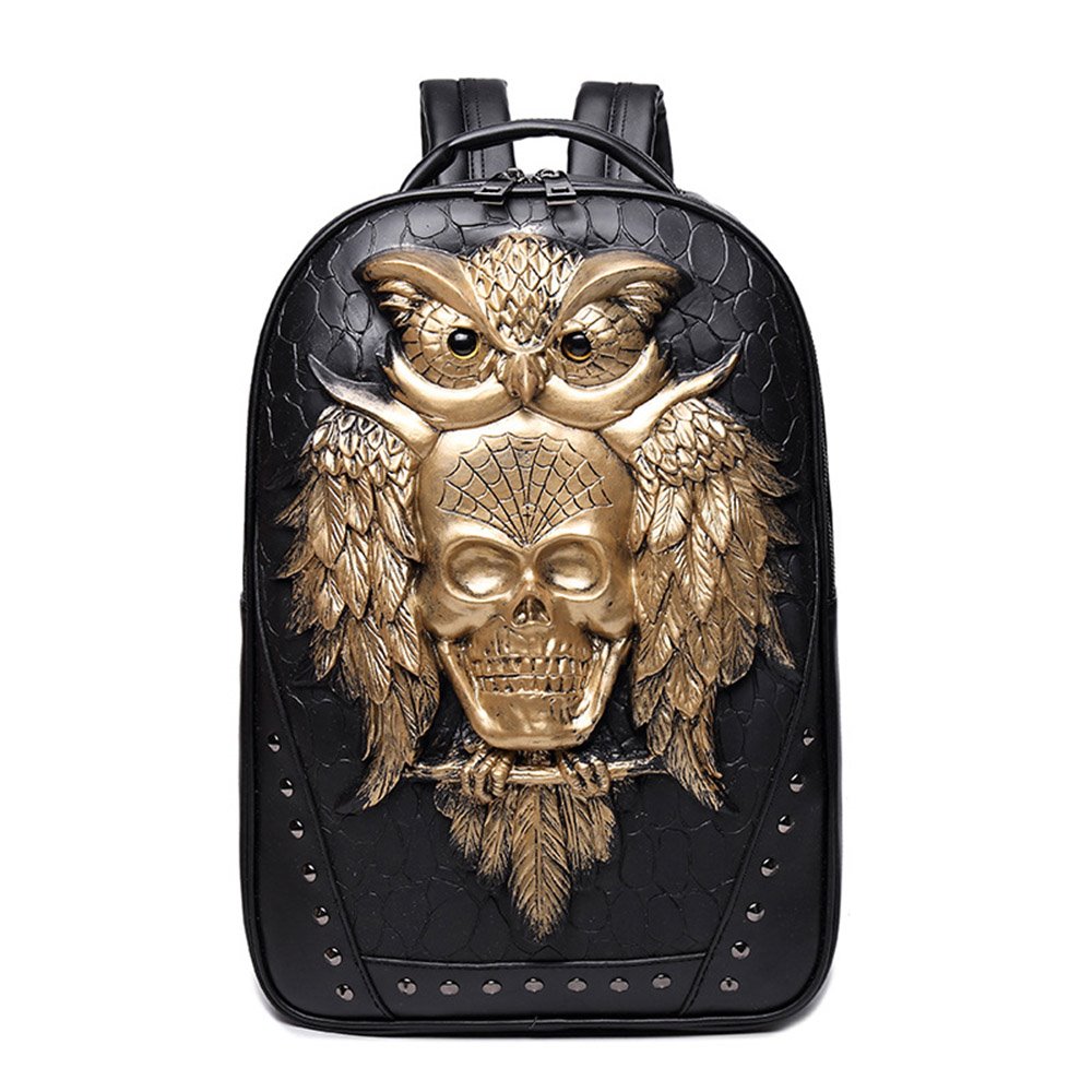 3D Owl Rivet Painted Bag PU Leather waterproof Laptop Bags Backpacks - Image 3
