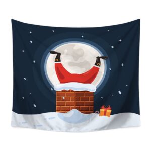 Merry Christmas Santa Moon Snow Chimney Funny Pattern BrickTapestry Wall Hanging Happy New Year Wall Wall Art Decoration for Bedroom Living Room Dorm