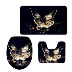Black Background with Butterflies Printed Pattern Flannel PVC Soft Anti-slid Toilet Seat Covers