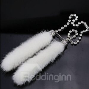 White Artificial Wool with Rhinestone Car Hanged Adorn